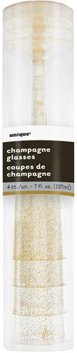 4 Glitter Champagne Flutes Gold 207ml (7oz)